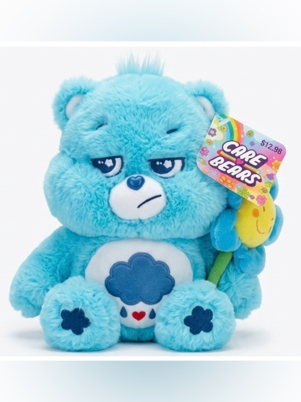 Care Bears Grumpy Bear Plush With Flower 11-12” NWT Shelf Displayed